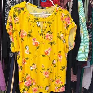 Vibrant Floral Blouse with Keyhole Neckline